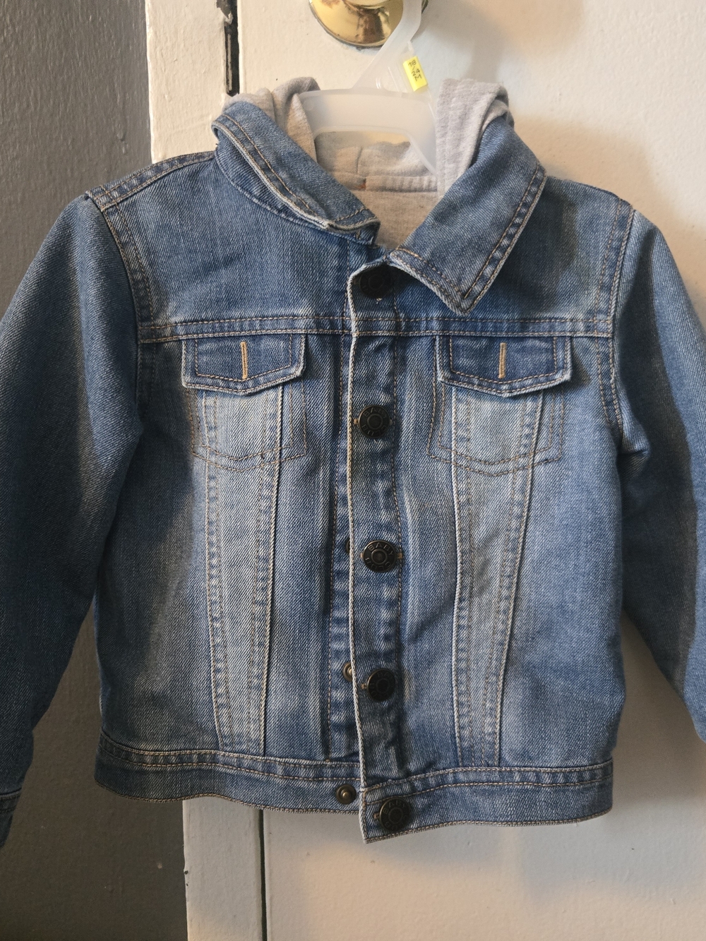 Kids Light Blue Denim Jacket with Grey Hood